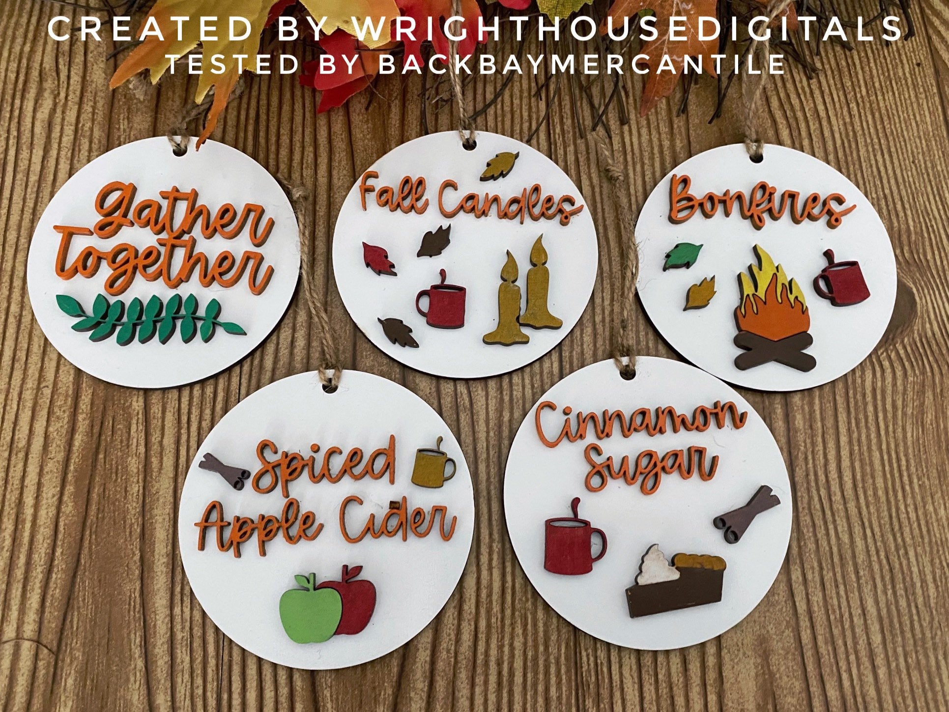 Farmhouse Fall Traditions Ornament Bundle - Handdrawn Tokens for Fall - Files for Cutting Machines and Glowforge Lasers - Digital SVG File