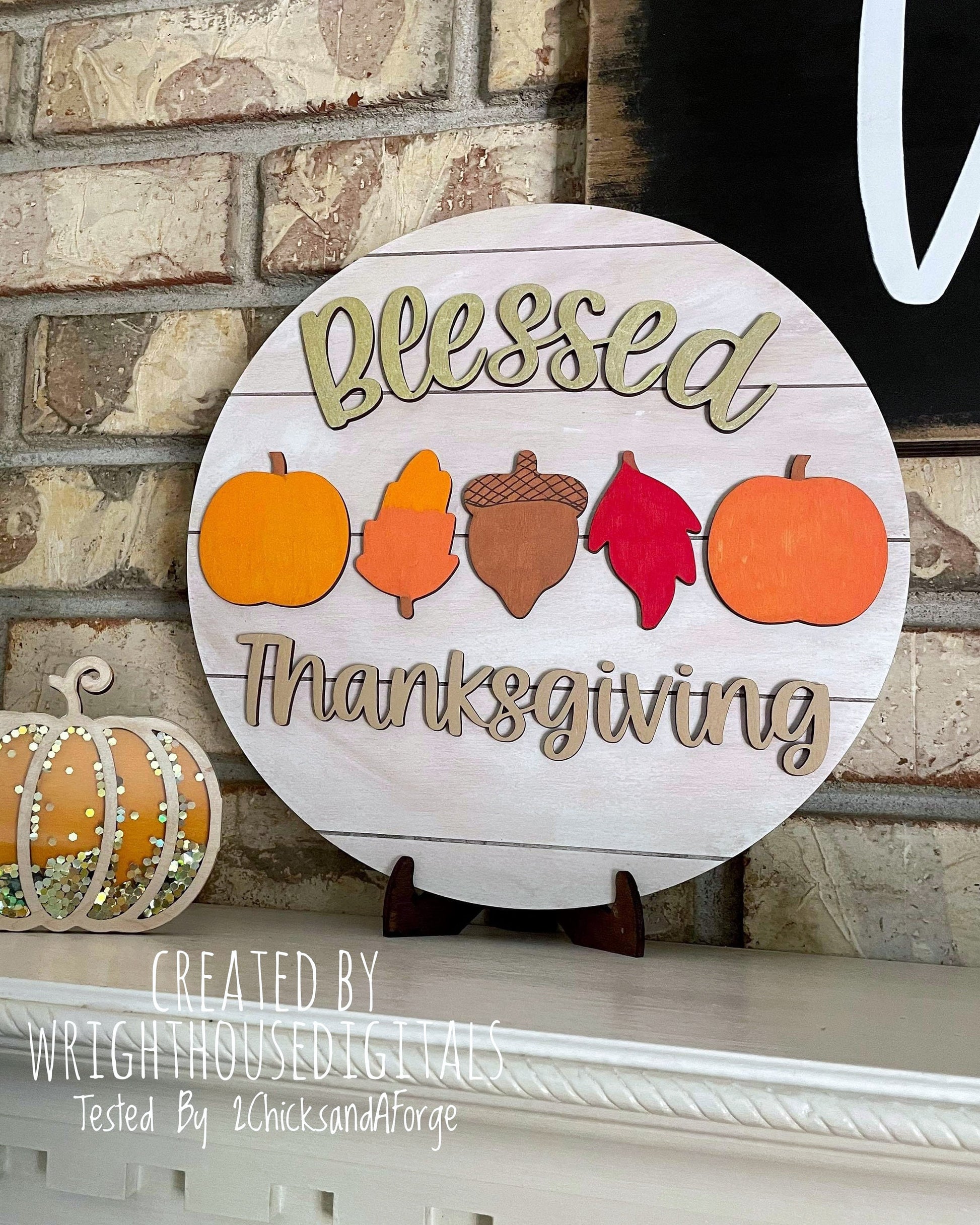 Happy and Blessed Thanksgiving Pumpkin Round Bundle - Seasonal Sign Making and DIY Kits - Cut File For Glowforge Laser - Digital SVG File