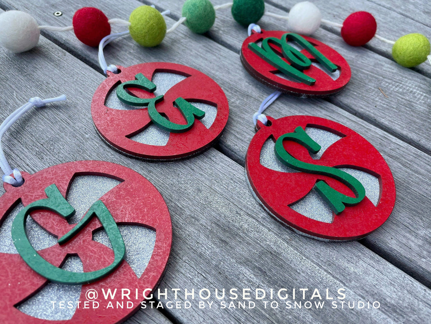 Peppermint Swirl Monogram Stocking Tags Christmas Ornament Bundle - Gift Bag Tag Set - Quick Cut File For Glowforge Laser - Digital SVG File
