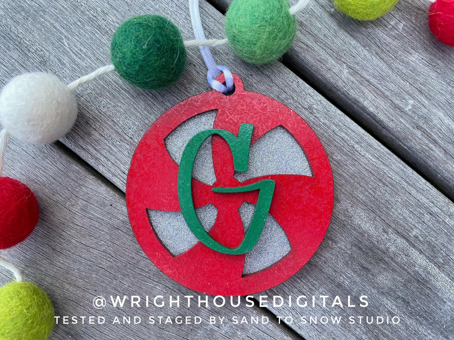 Peppermint Swirl Monogram Stocking Tags Christmas Ornament Bundle - Gift Bag Tag Set - Quick Cut File For Glowforge Laser - Digital SVG File