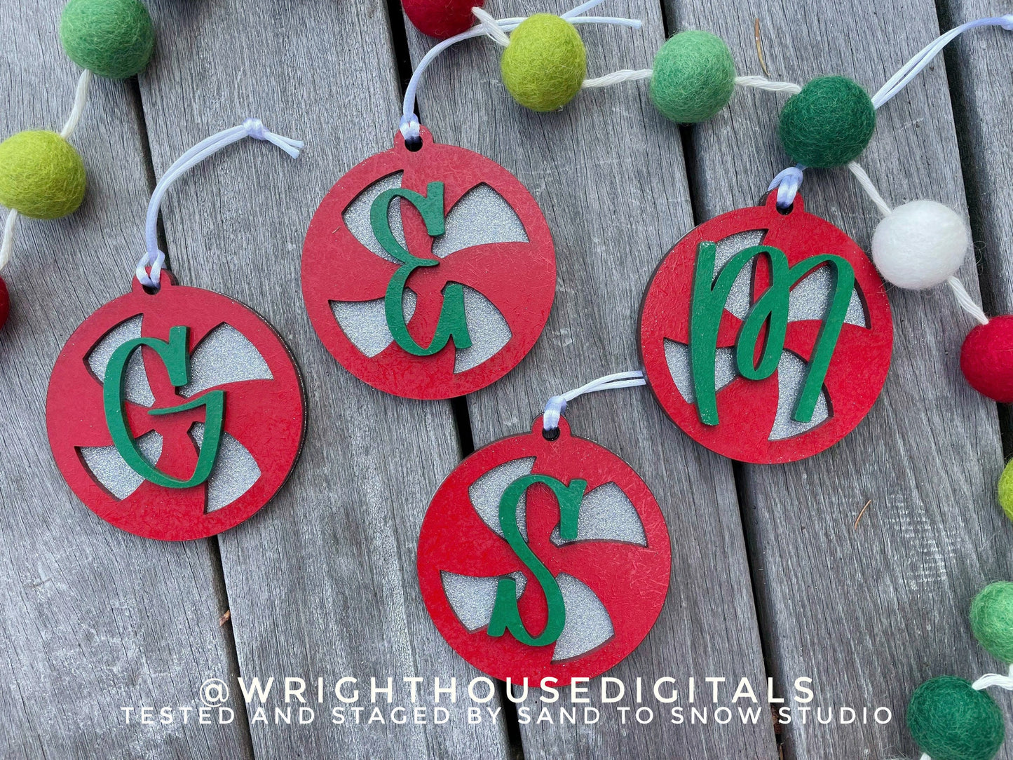 Peppermint Swirl Monogram Stocking Tags Christmas Ornament Bundle - Gift Bag Tag Set - Quick Cut File For Glowforge Laser - Digital SVG File