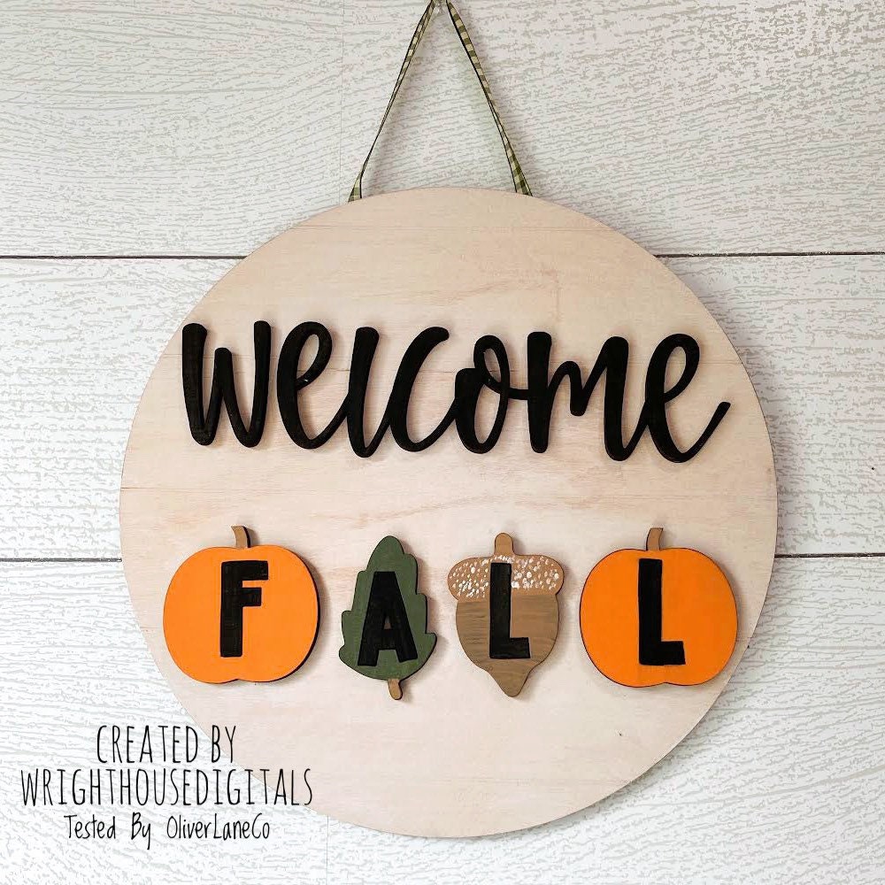 Welcome Fall In Pumpkins Door Hanger Round - Seasonal Sign Making and DIY Kits - Cut File For Glowforge Laser - Digital SVG File