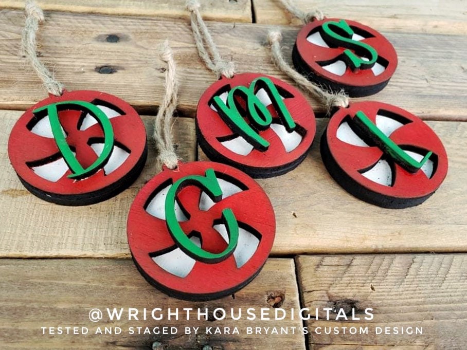 Peppermint Swirl Monogram Stocking Tags Christmas Ornament Bundle - Gift Bag Tag Set - Quick Cut File For Glowforge Laser - Digital SVG File