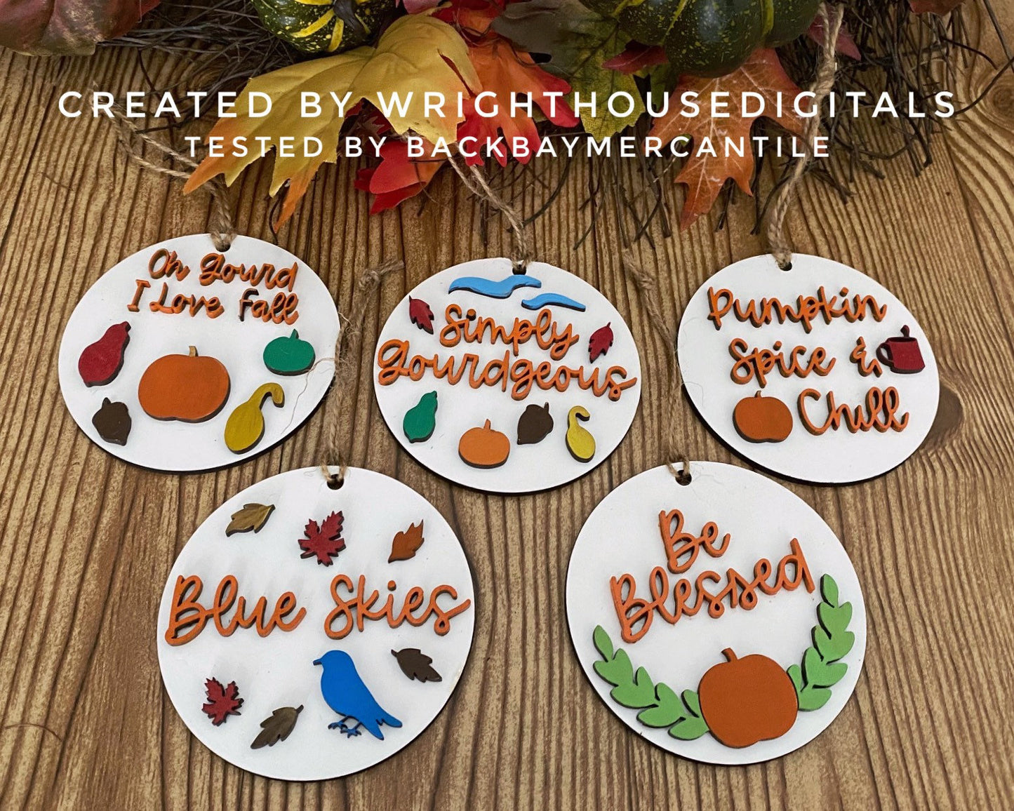 Farmhouse Fall Traditions Ornament Bundle - Handdrawn Tokens for Fall - Files for Cutting Machines and Glowforge Lasers - Digital SVG File