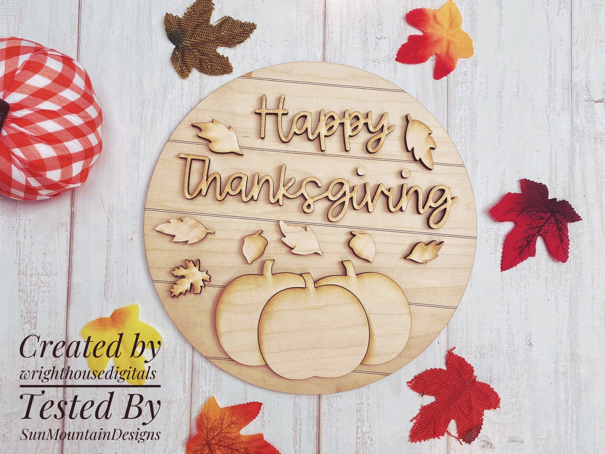 Happy Thanksgiving Pumpkins Door Hanger Rounds - Seasonal Sign Making and DIY Kits - Cut File For Glowforge Laser - Digital SVG File
