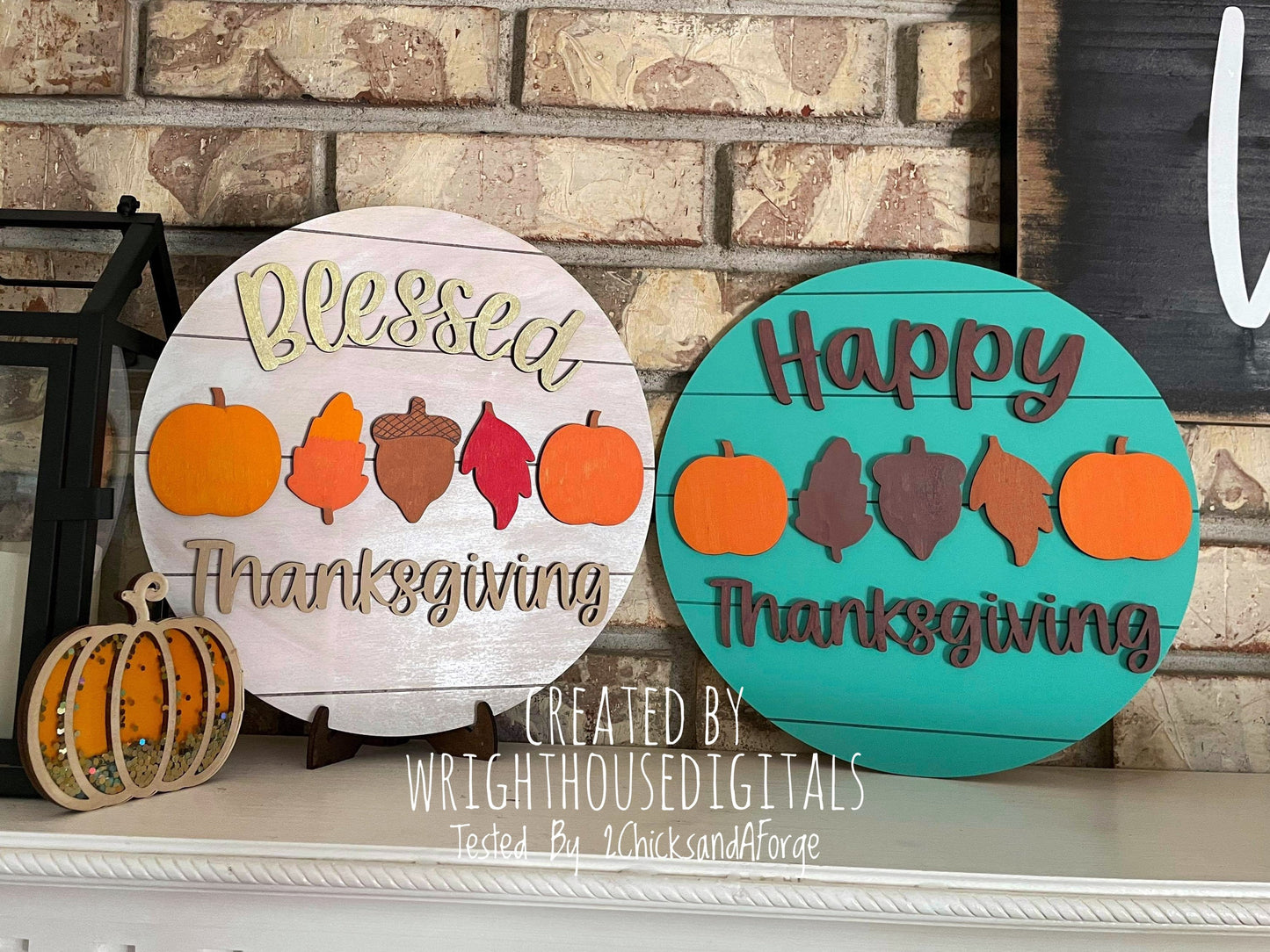 Happy and Blessed Thanksgiving Pumpkin Round Bundle - Seasonal Sign Making and DIY Kits - Cut File For Glowforge Laser - Digital SVG File