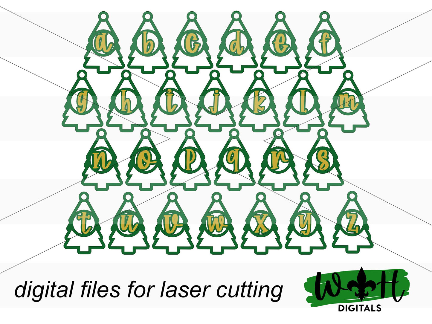Pine Tree Monogram Stocking Tags Christmas Ornament Bundle - Quick Cut Gift Bag Tag Set - Cut File For Glowforge Lasers - Digital SVG File