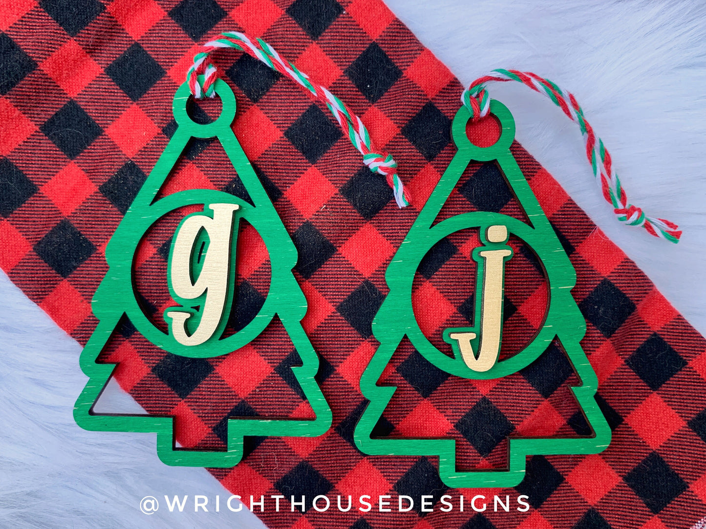 Pine Tree Monogram Stocking Tags Christmas Ornament Bundle - Quick Cut Gift Bag Tag Set - Cut File For Glowforge Lasers - Digital SVG File