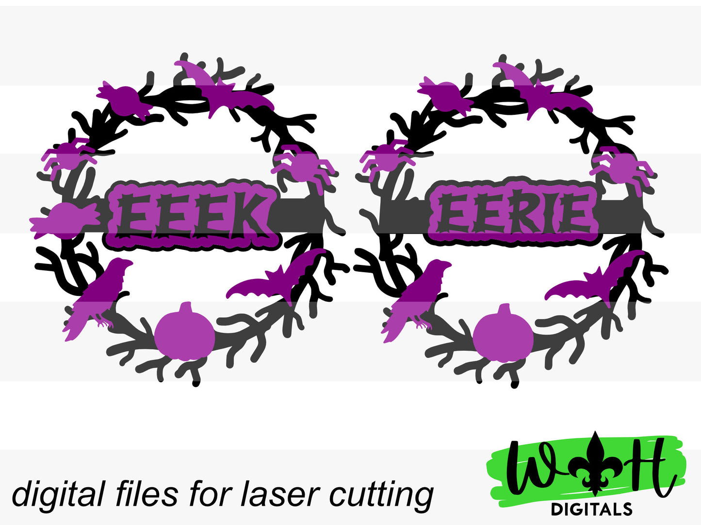Eeek Eerie Halloween Wreath Door Hanger - Seasonal Sign Making and DIY Kits - Cut File For Glowforge Lasers - Digital SVG File