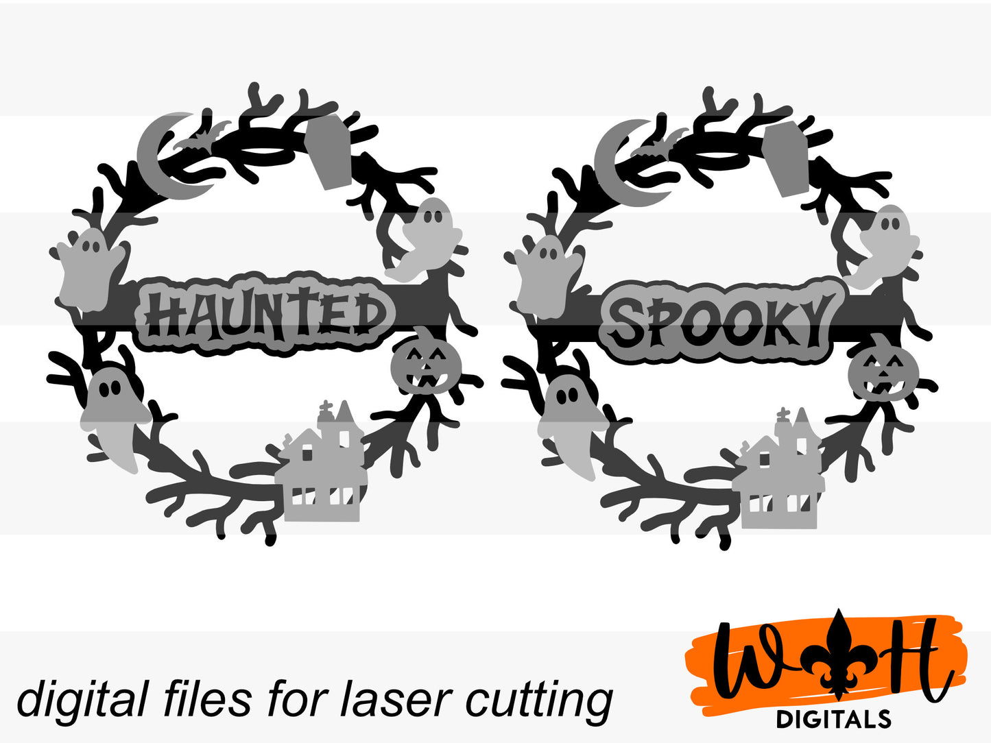 Haunted Spooky Halloween Wreath Door Hanger - Seasonal Sign Making and DIY Kits - Cut File For Glowforge Lasers - Digital SVG File
