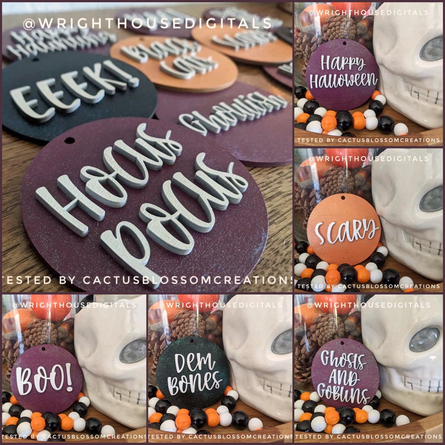 Halloween Tree Ornament Bundle - Modern Farmhouse Tiered Tray Decor - Choose A Font - Quick Cut File For Glowforge Lasers - Digital SVG File