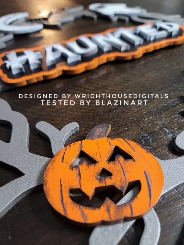 Haunted Spooky Halloween Wreath Door Hanger - Seasonal Sign Making and DIY Kits - Cut File For Glowforge Lasers - Digital SVG File