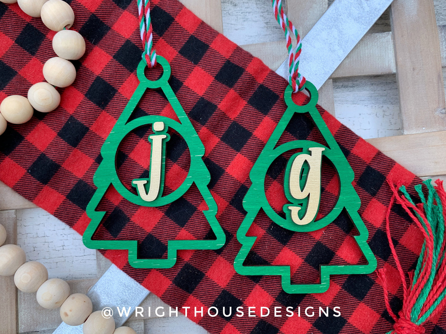 Pine Tree Monogram Stocking Tags Christmas Ornament Bundle - Quick Cut Gift Bag Tag Set - Cut File For Glowforge Lasers - Digital SVG File