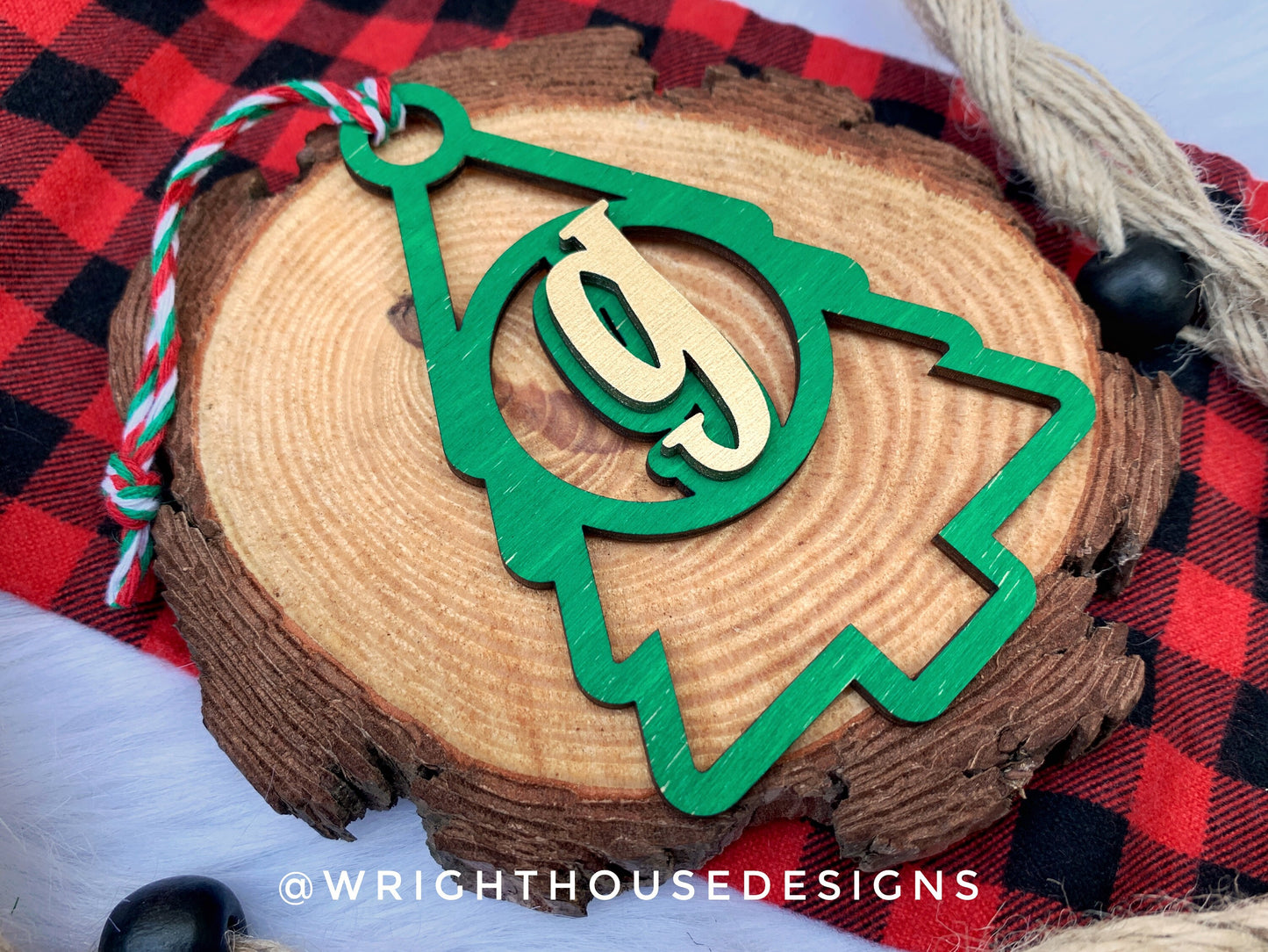 Pine Tree Monogram Stocking Tags Christmas Ornament Bundle - Quick Cut Gift Bag Tag Set - Cut File For Glowforge Lasers - Digital SVG File