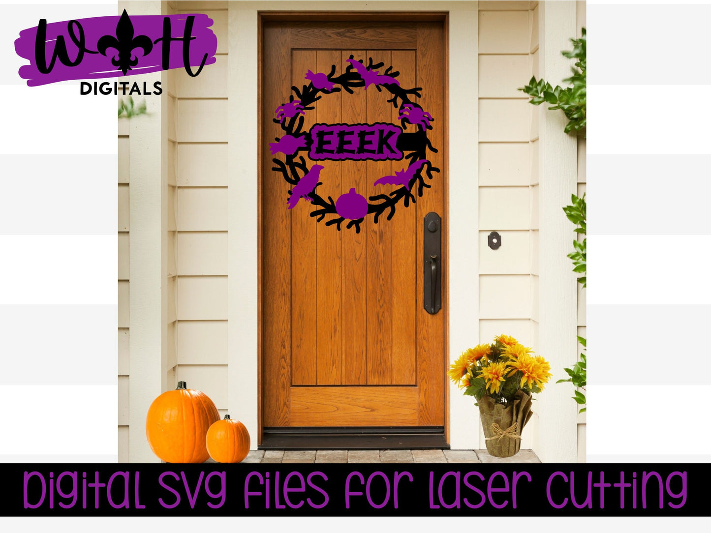 Eeek Eerie Halloween Wreath Door Hanger - Seasonal Sign Making and DIY Kits - Cut File For Glowforge Lasers - Digital SVG File