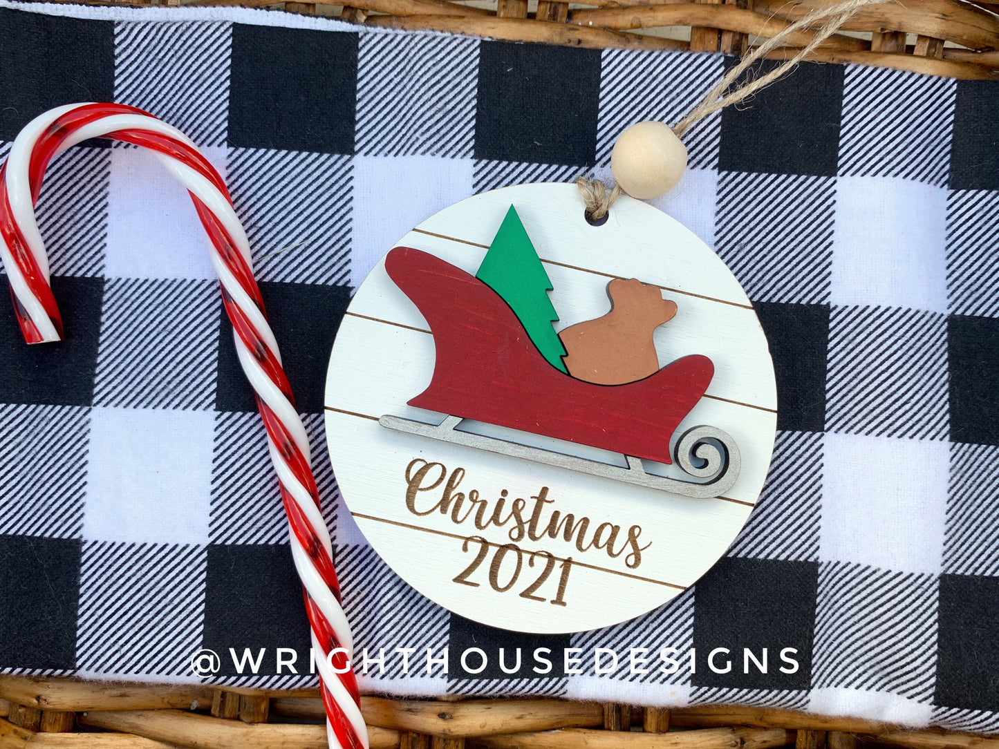 Holiday Icons Santa Sleigh and Pine Tree - Modern Farmhouse Mini Ornament Set - Personalizable Cut File For Glowforge - Digital SVG File