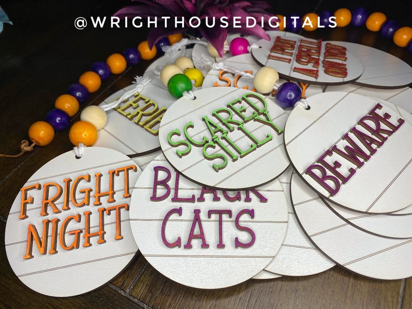 Halloween Tree Ornament Bundle - Modern Farmhouse Tiered Tray Decor - Choose A Font - Quick Cut File For Glowforge Lasers - Digital SVG File