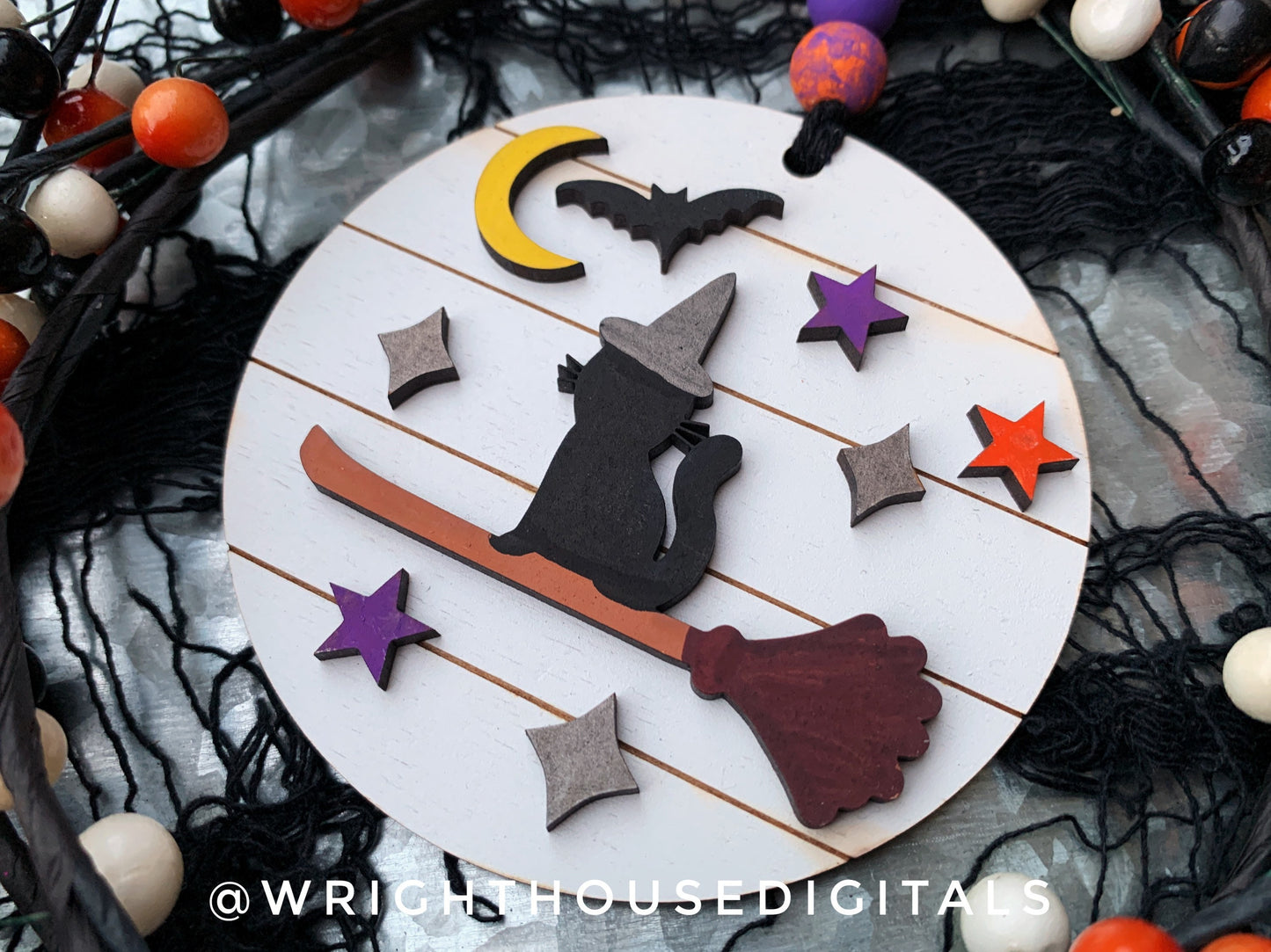 Halloween Icons Vintage Truck and Witch Cat Mini Set - Spooky Handdrawn DIY Doodle Ornaments - Cut File For Glowforge - Digital SVG File