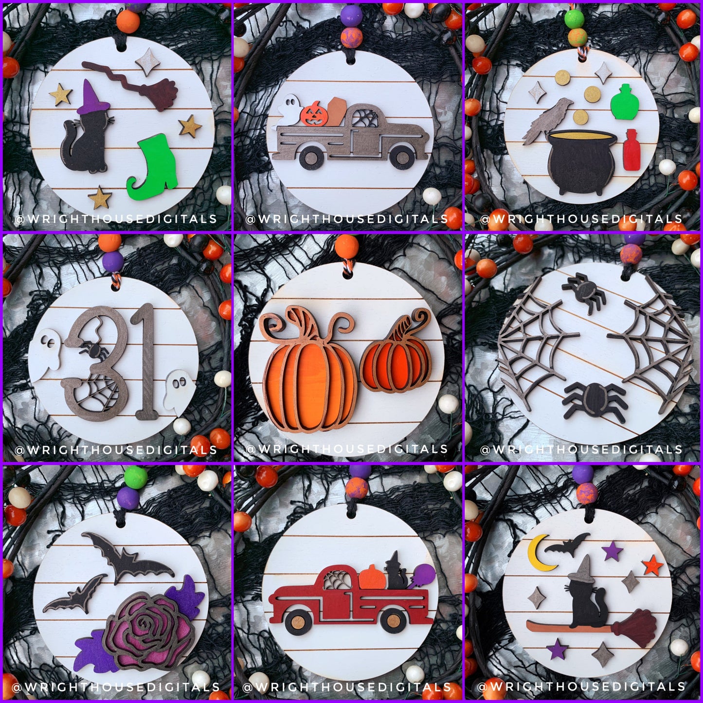 Halloween Icons Ornament Bundle - Spooky Handdrawn Personalizable DIY Doodle Ornaments - Cut File For Glowforge Lasers - Digital SVG File