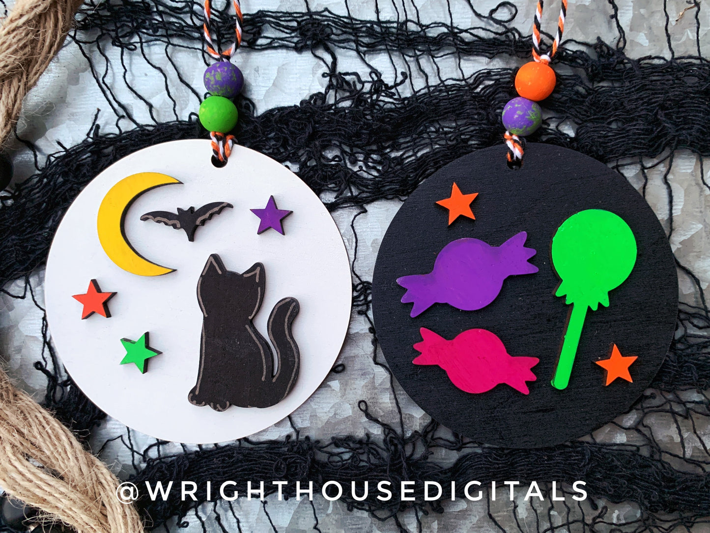 Halloween Icons Ornament Bundle - Spooky Handdrawn Personalizable DIY Doodle Ornaments - Cut File For Glowforge Lasers - Digital SVG File