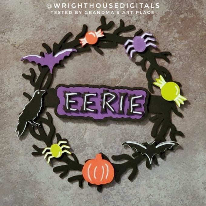 Eeek Eerie Halloween Wreath Door Hanger - Seasonal Sign Making and DIY Kits - Cut File For Glowforge Lasers - Digital SVG File
