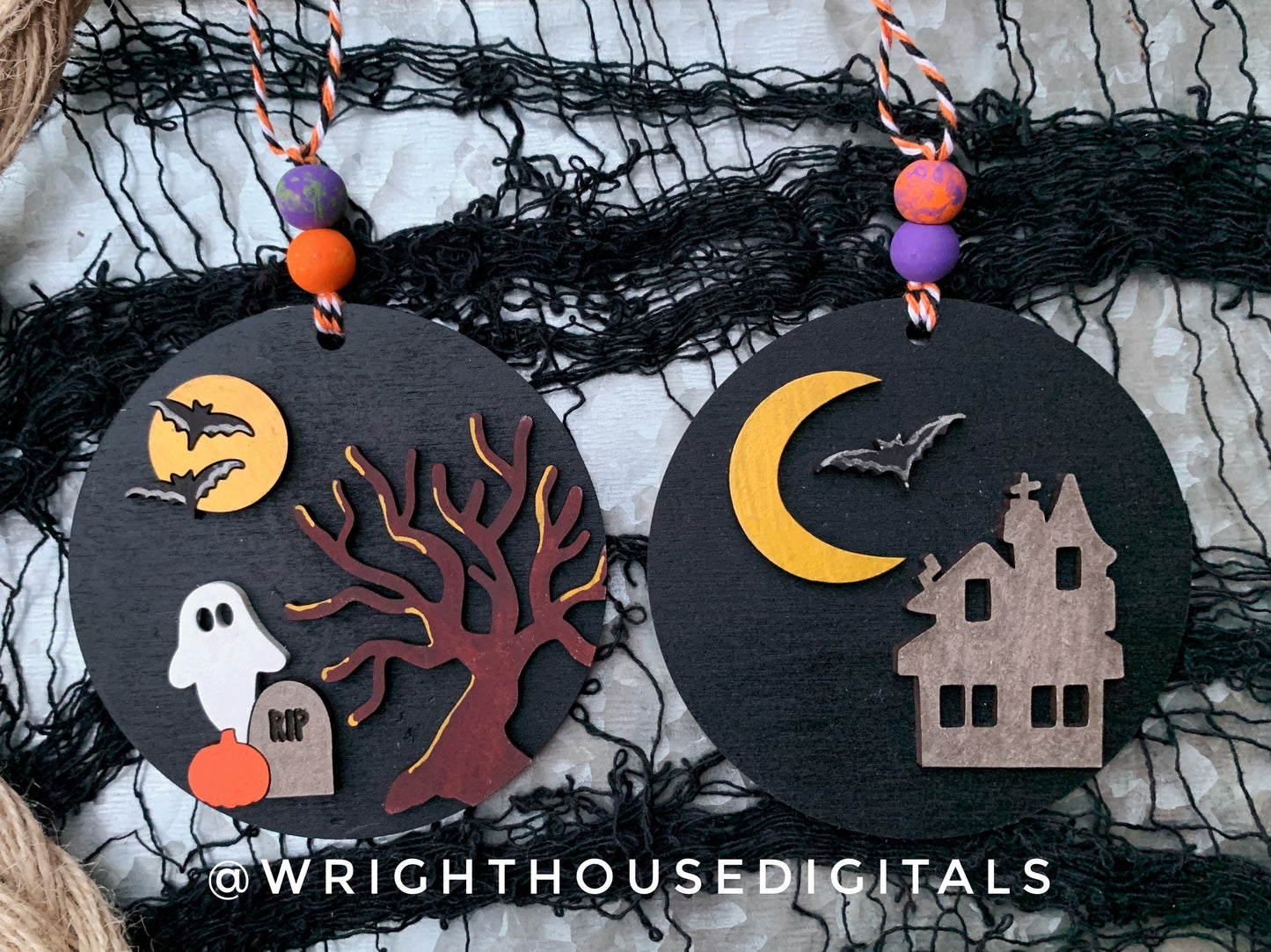 Halloween Icons Ornament Bundle - Spooky Handdrawn Personalizable DIY Doodle Ornaments - Cut File For Glowforge Lasers - Digital SVG File