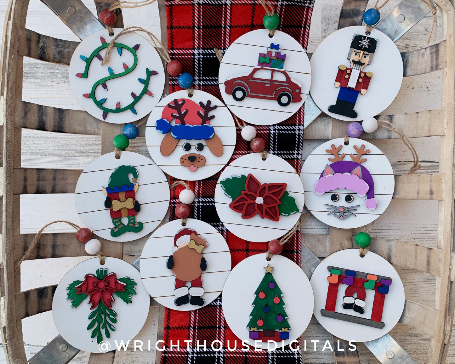 Christmas Icons Ornament Bundle - Personalizable Modern Farmhouse Christmas Ornaments - Cut File For Glowforge Lasers - Digital SVG File