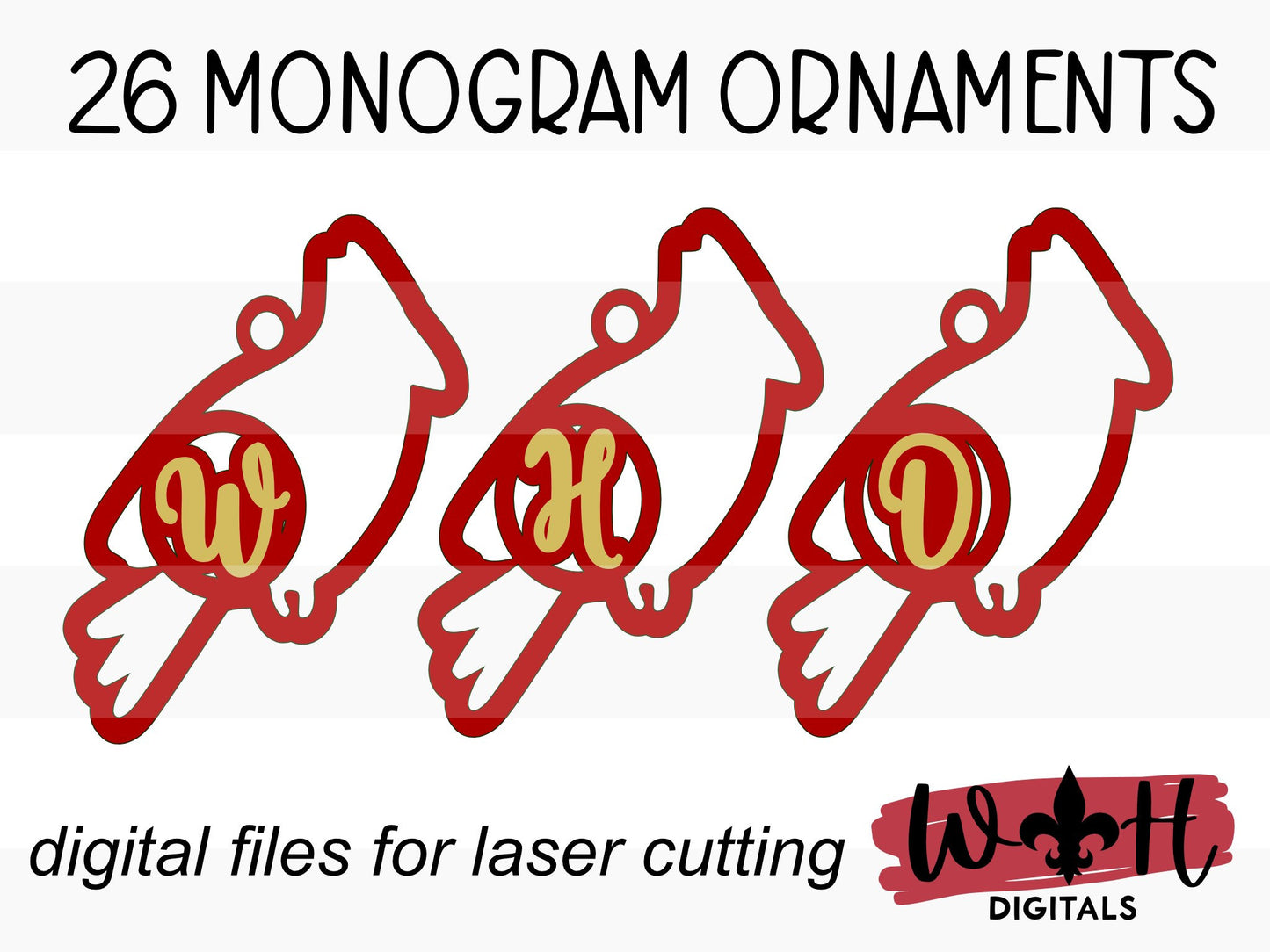 Cardinal Monogram Memorial Christmas Ornament Bundle - Personalized Stocking Tags - Quick Cut File For Glowforge Lasers - Digital SVG File