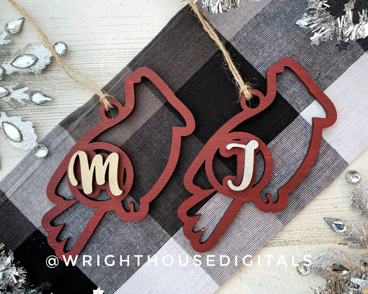 Cardinal Monogram Memorial Christmas Ornament Bundle - Personalized Stocking Tags - Quick Cut File For Glowforge Lasers - Digital SVG File