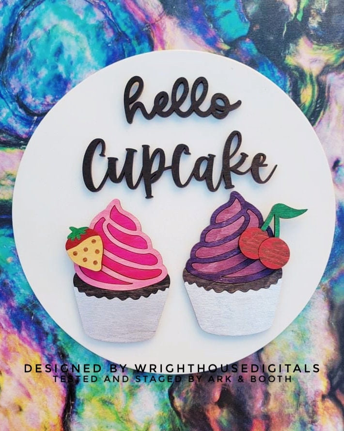 Valentine' Day Hello Cupcake - Festive Seasonal Round - Files for Sign Making - SVG Cut File For Glowforge - Digital File
