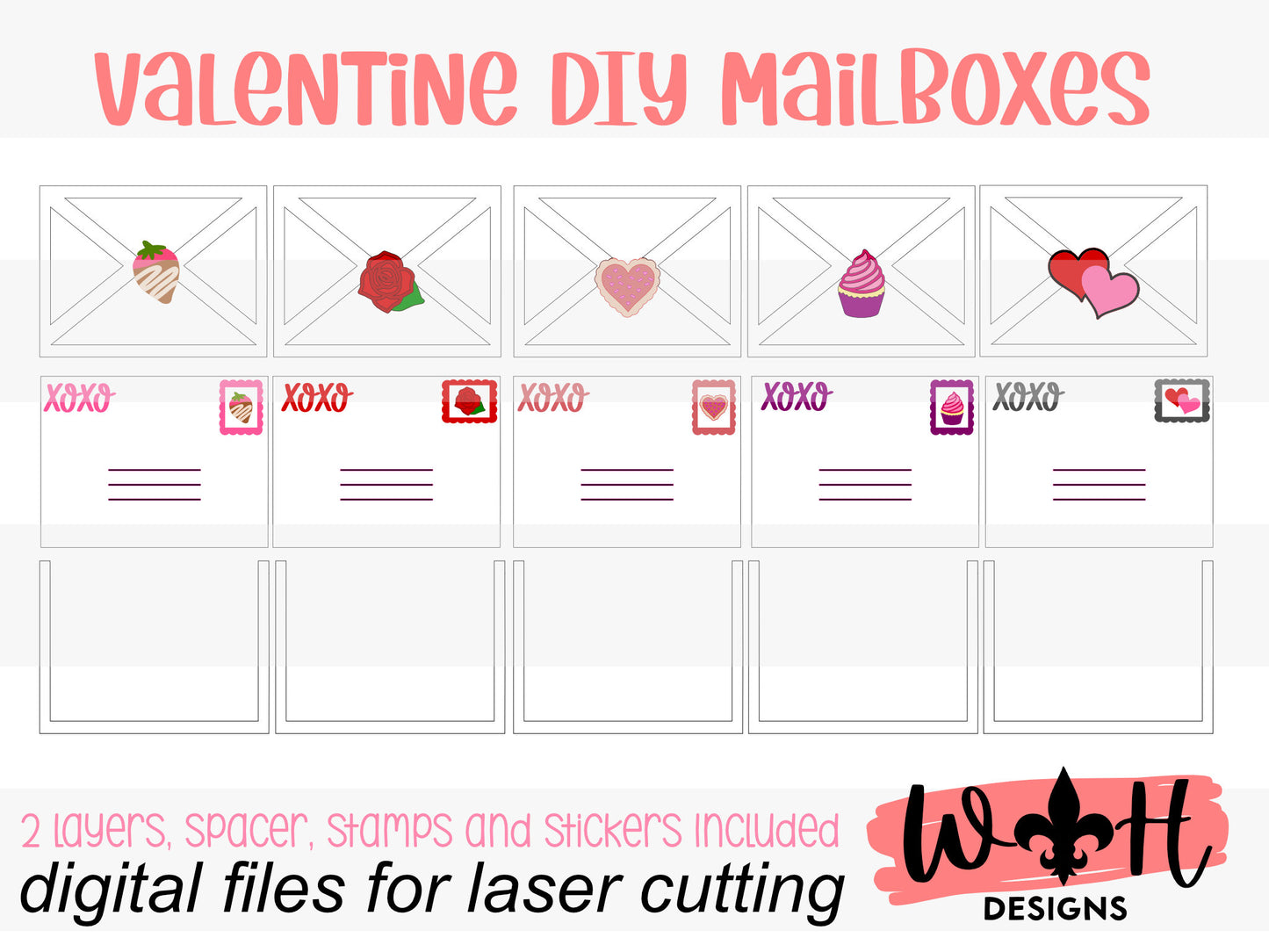 Valentine’s Diy Mailbox - Gift Card Holder Set - Tier Tray Craft - Files for Laser Making - SVG Cut File For Glowforge - Digital File