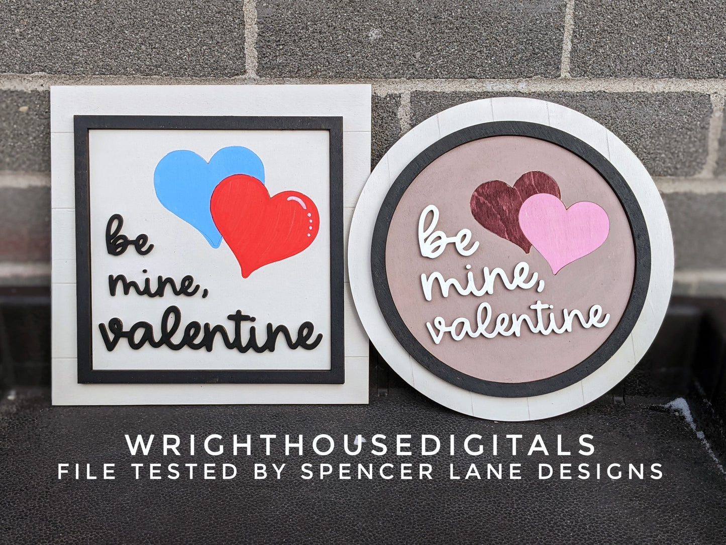 Be Mine Valentine Hearts Shiplap Shelf Sitter - Round and Square Frames - Files for Sign Making - SVG Cut File For Glowforge - Digital File