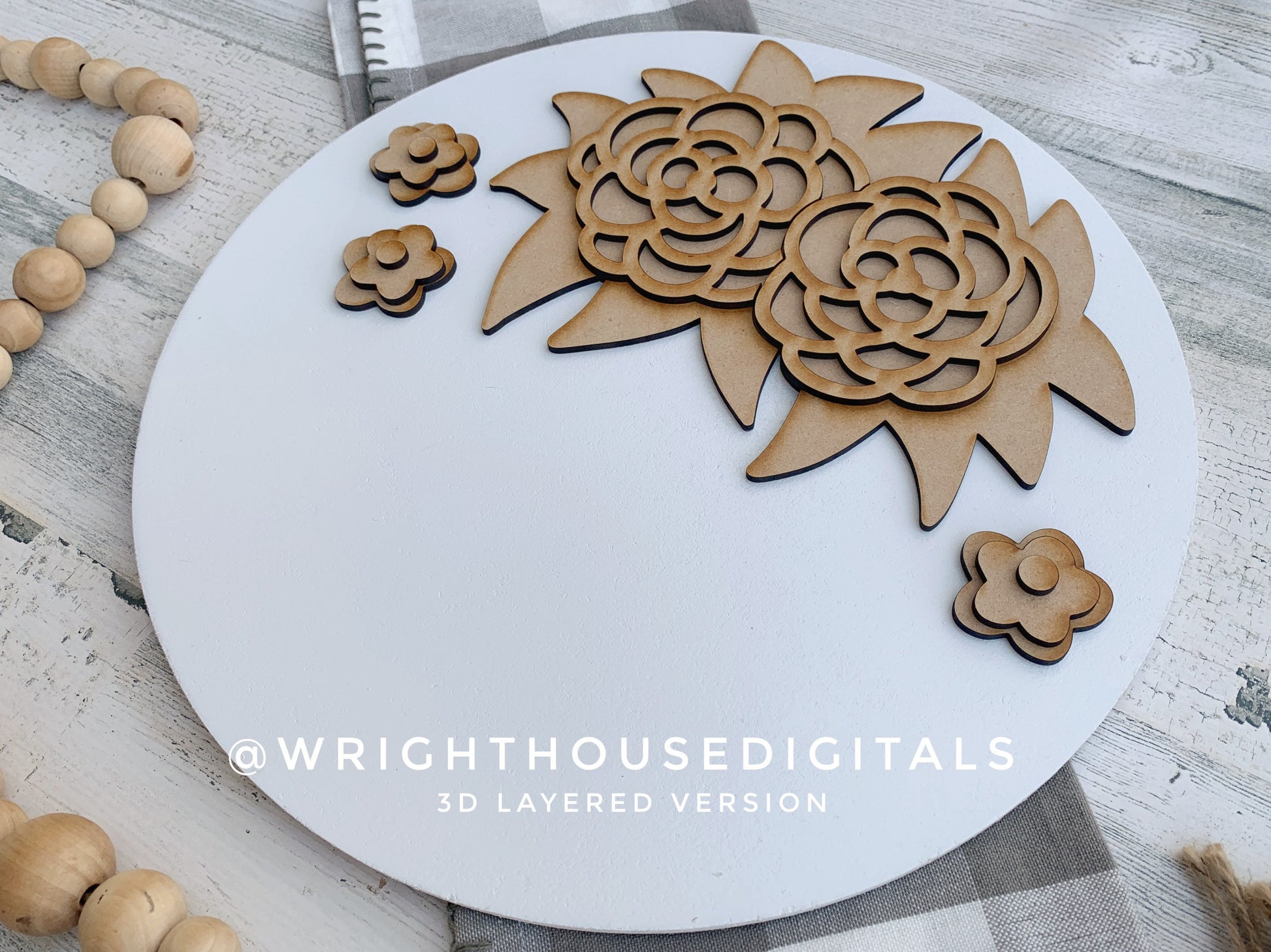 Tropical Summer Roses and Greenery Door Hanger Round - Floral Sign Making and DIY Kits - Cut File For Glowforge Laser - Digital SVG File