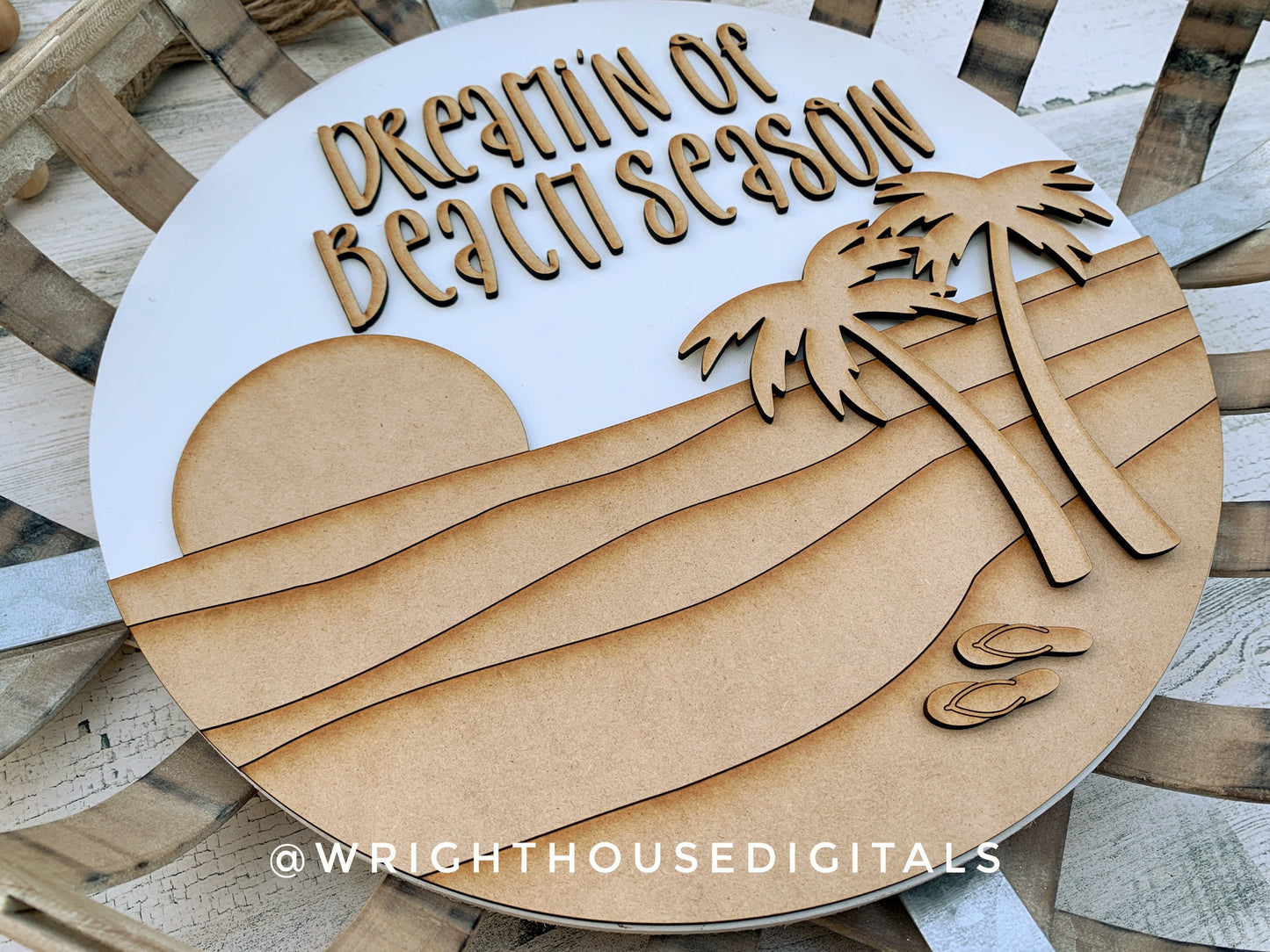 Dreamin of Beach Season Summer Door Hanger Round - Sign Making and DIY Kits - Cut File For Glowforge Lasers - Digital SVG File