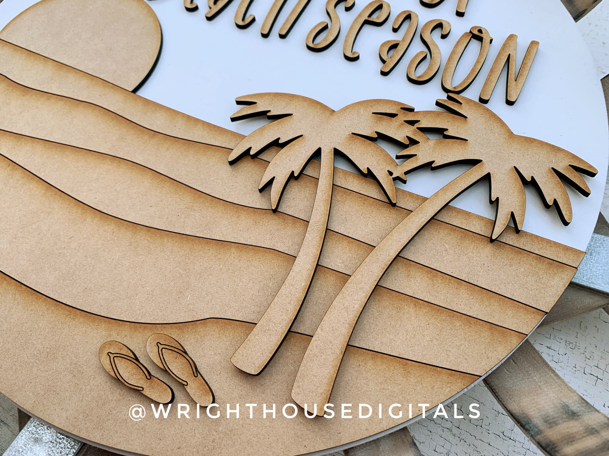 Dreamin of Beach Season Summer Door Hanger Round - Sign Making and DIY Kits - Cut File For Glowforge Lasers - Digital SVG File