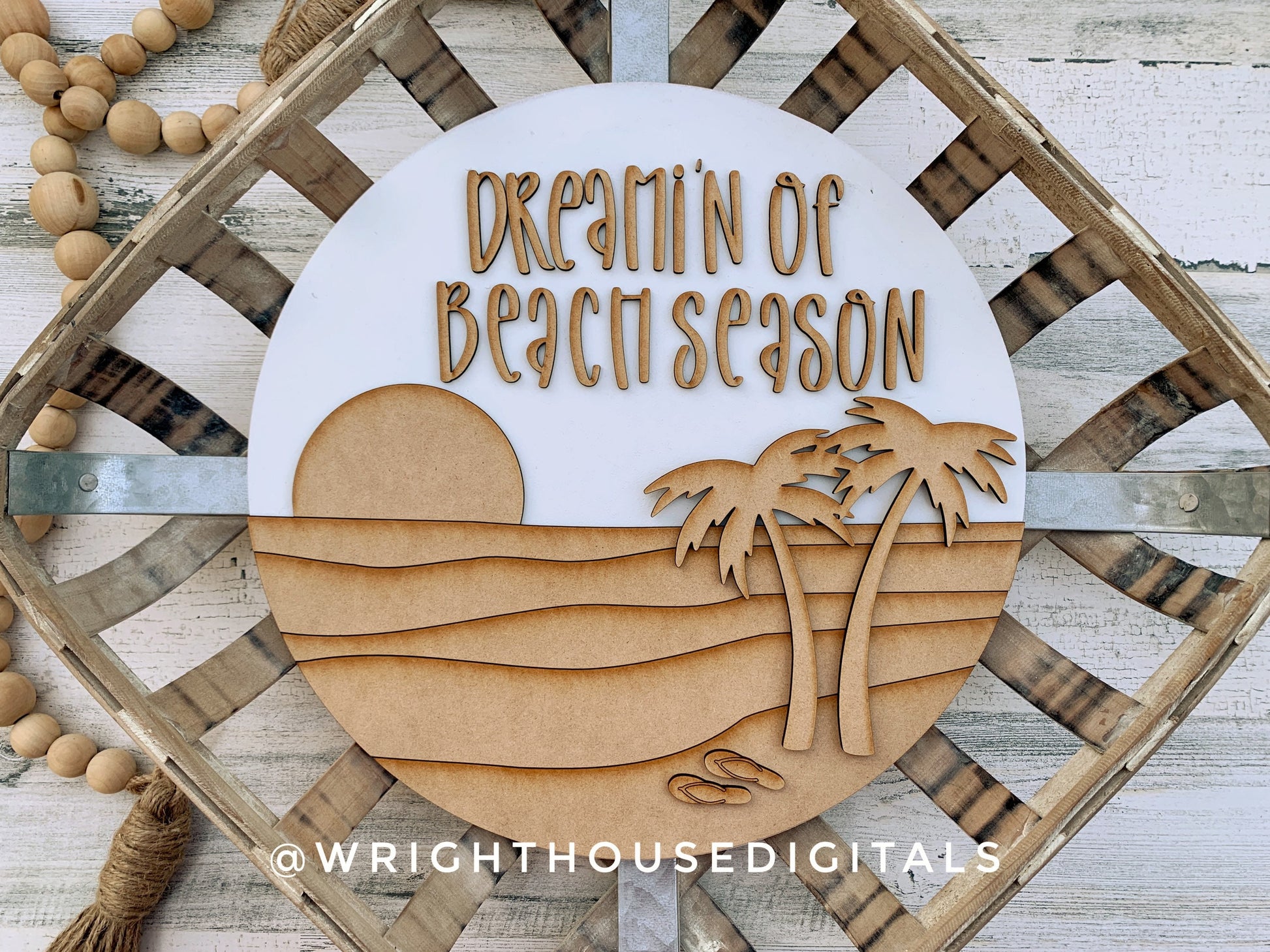 Dreamin of Beach Season Summer Door Hanger Round - Sign Making and DIY Kits - Cut File For Glowforge Lasers - Digital SVG File
