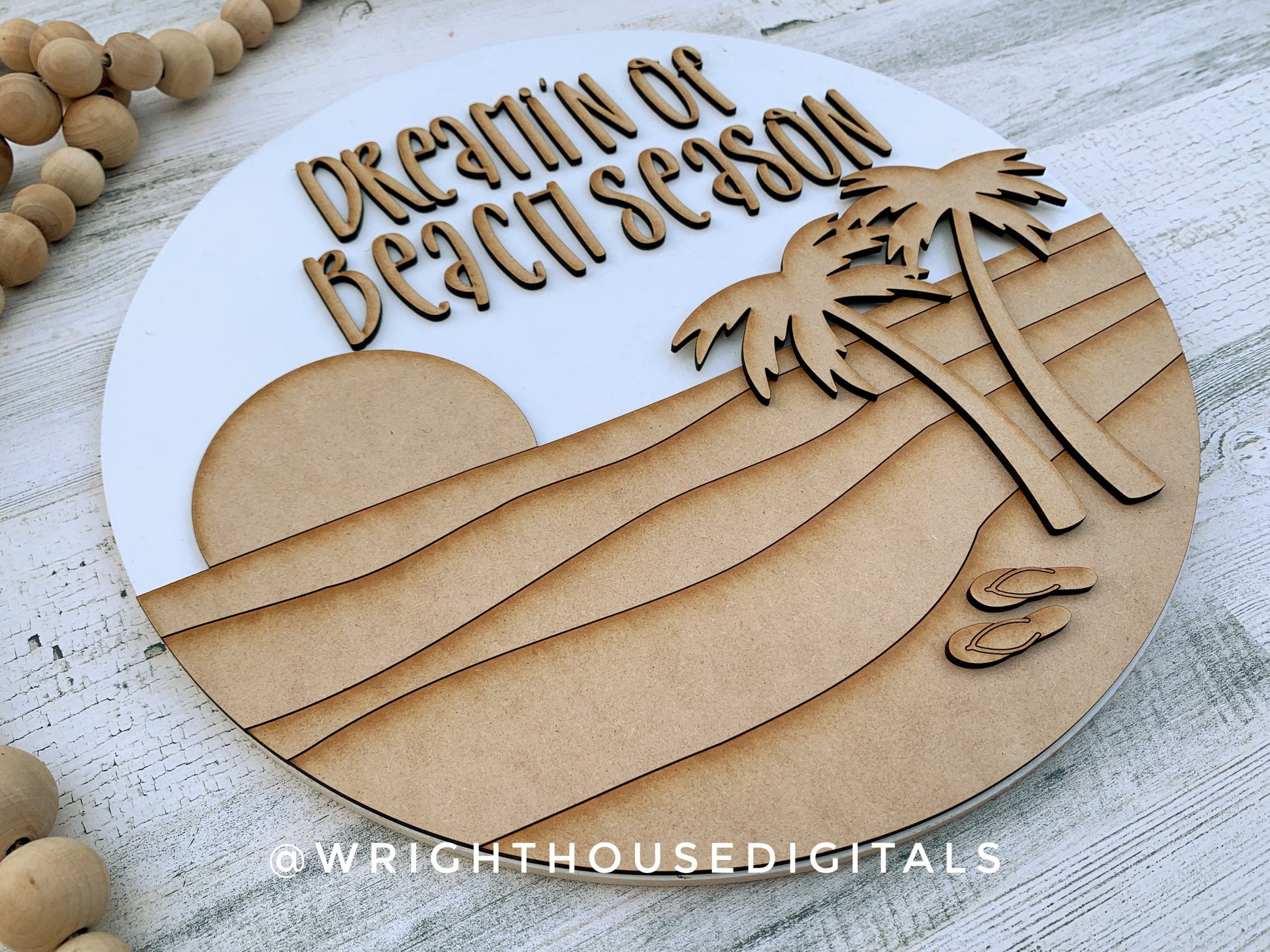 Dreamin of Beach Season Summer Door Hanger Round - Sign Making and DIY Kits - Cut File For Glowforge Lasers - Digital SVG File