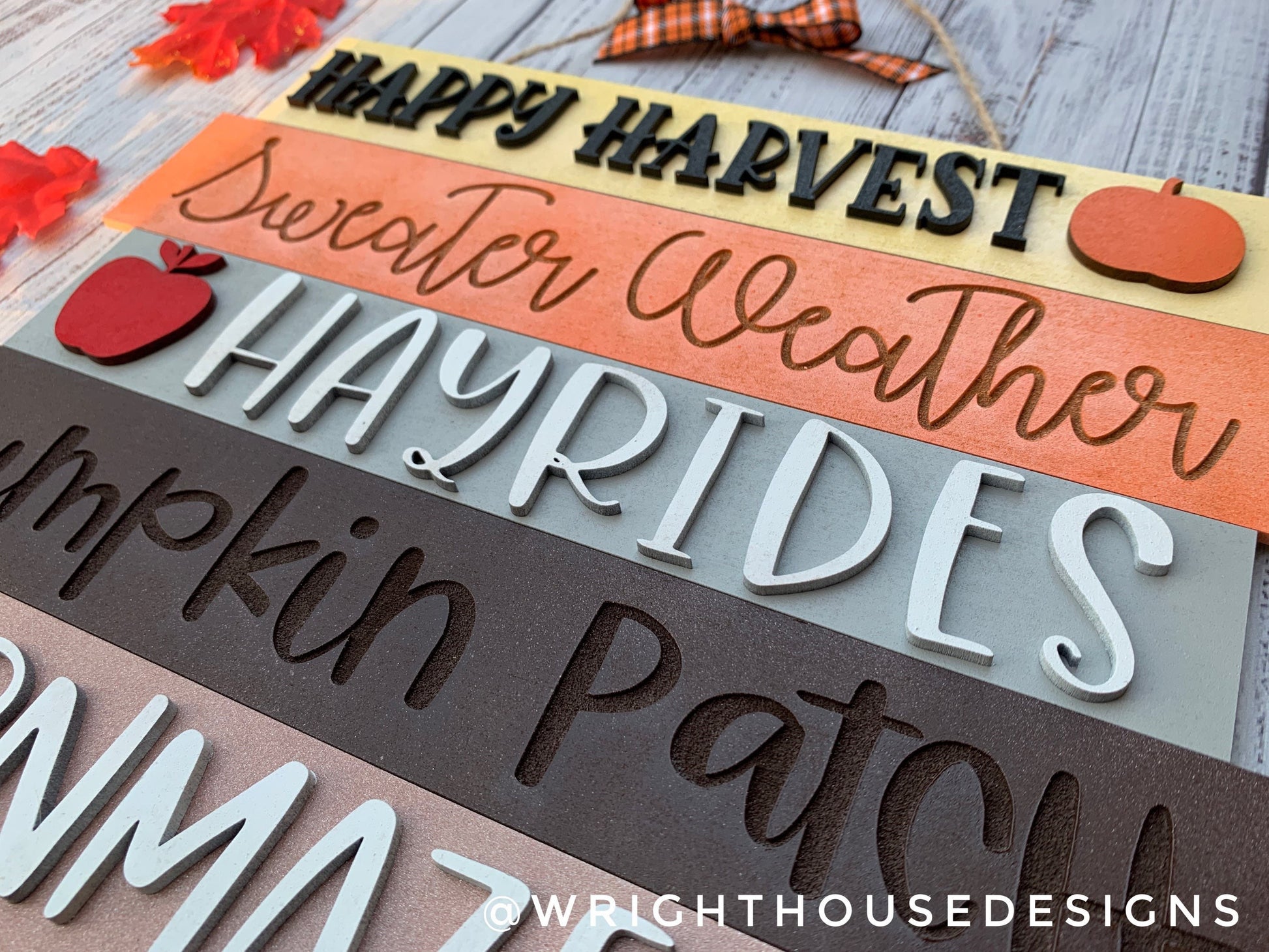 Happy Harvest Autumn Bucket List Stacked Sign - Seasonal Wall Decor and DIY Kits - Cut File For Glowforge Lasers - Digital SVG File