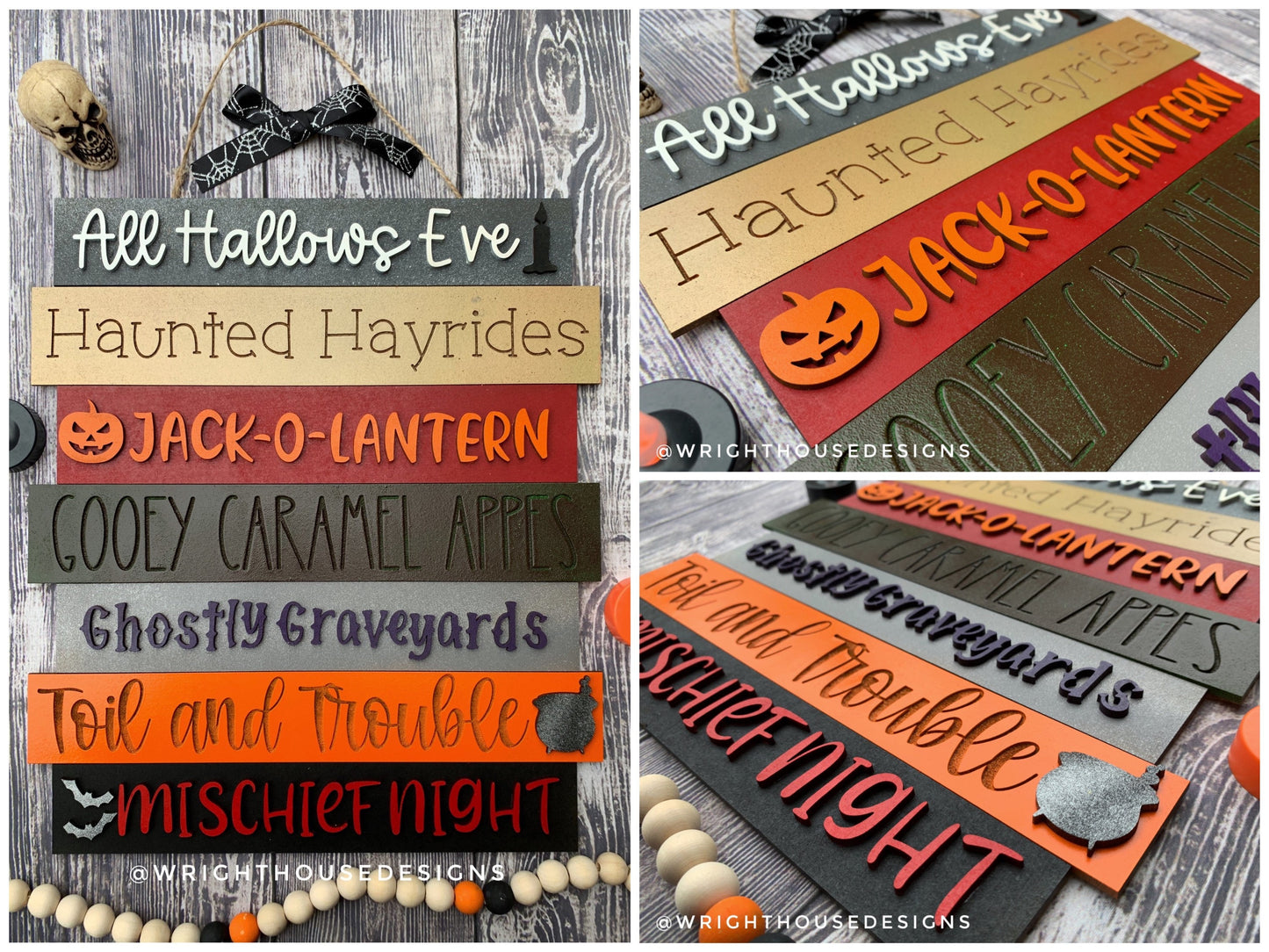 Happy All Hallows Eve Bucket List Stacked Sign Bundle - Seasonal Wall Decor and DIY Kits - Cut File For Glowforge Lasers - Digital SVG File