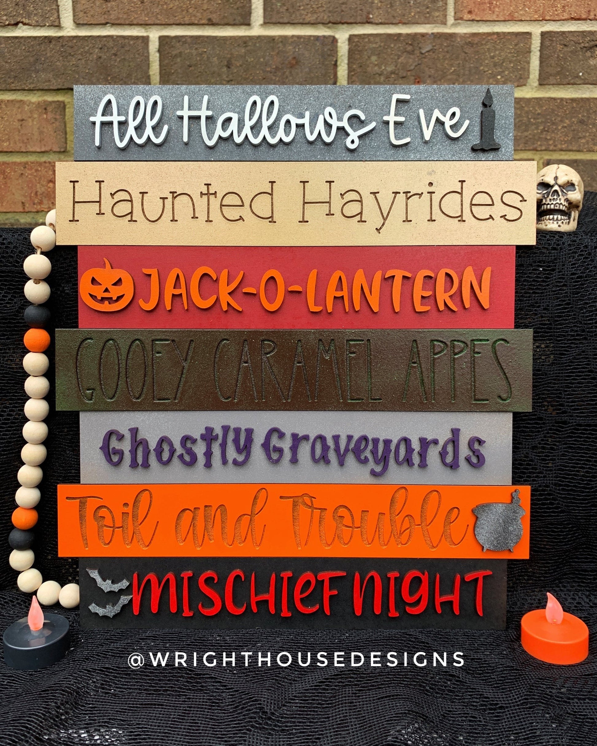Happy All Hallows Eve Bucket List Stacked Sign Bundle - Seasonal Wall Decor and DIY Kits - Cut File For Glowforge Lasers - Digital SVG File
