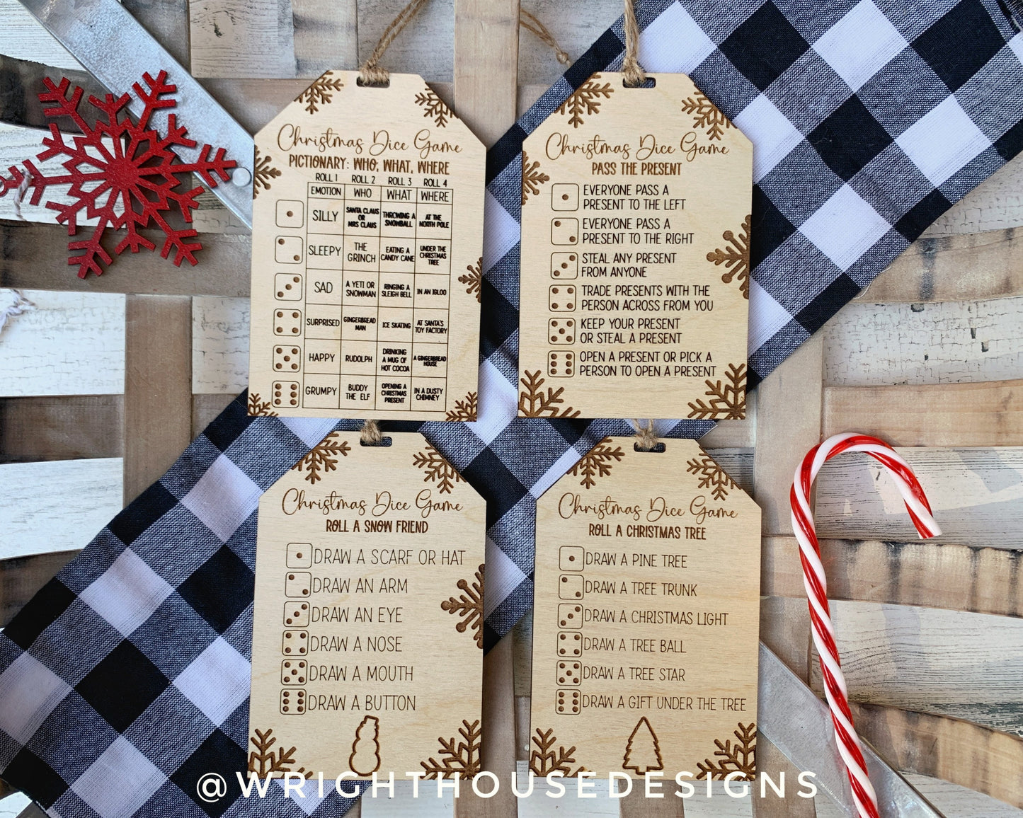 Christmas Dice Game Tags Set 1 - Laser Engraved Stocking Stuffer Gifts - Pass The Present - Cut File For Glowforge Lasers - Digital SVG File