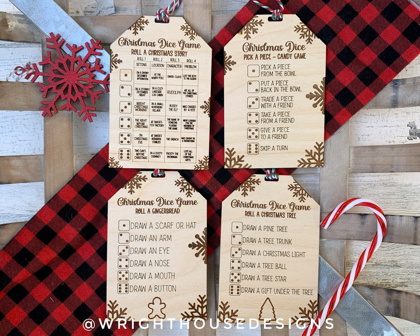 Christmas Dice Game Tags Set 2 - Laser Engraved Stocking Stuffer Gifts - Pass The Present - Cut File For Glowforge Lasers - Digital SVG File