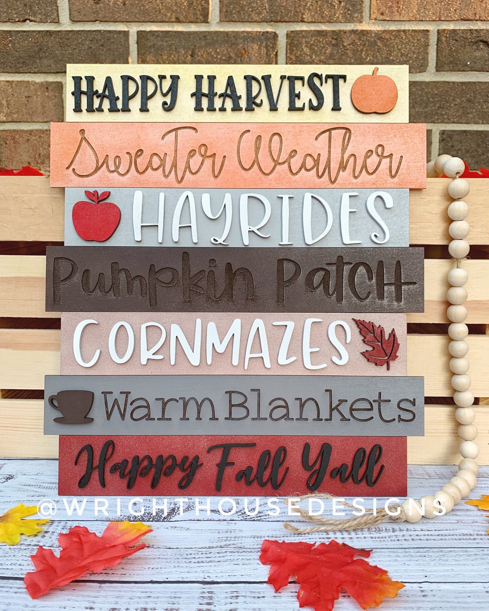 Happy Harvest Autumn Bucket List Stacked Sign - Seasonal Wall Decor and DIY Kits - Cut File For Glowforge Lasers - Digital SVG File