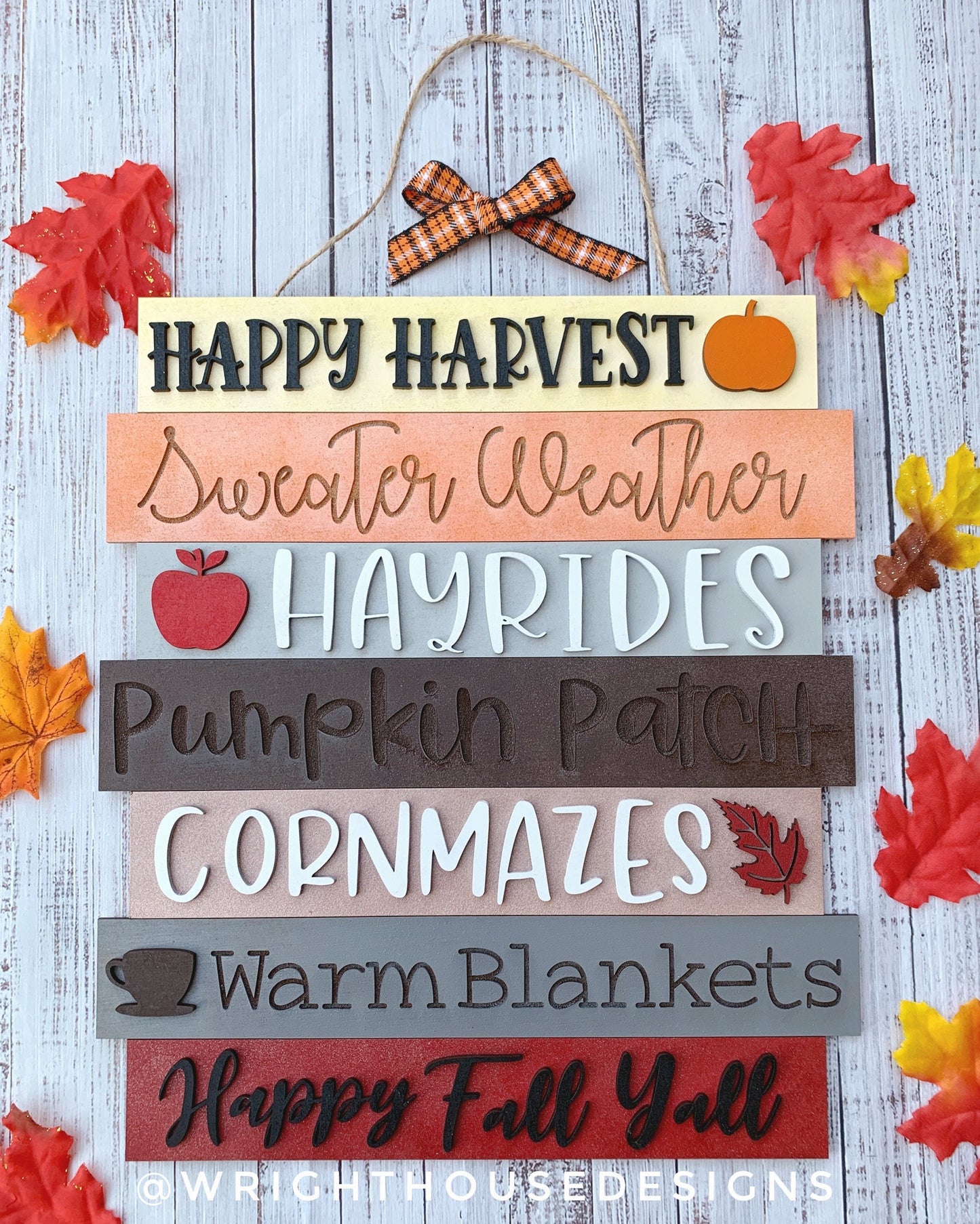 Happy Harvest Autumn Bucket List Stacked Sign - Seasonal Wall Decor and DIY Kits - Cut File For Glowforge Lasers - Digital SVG File