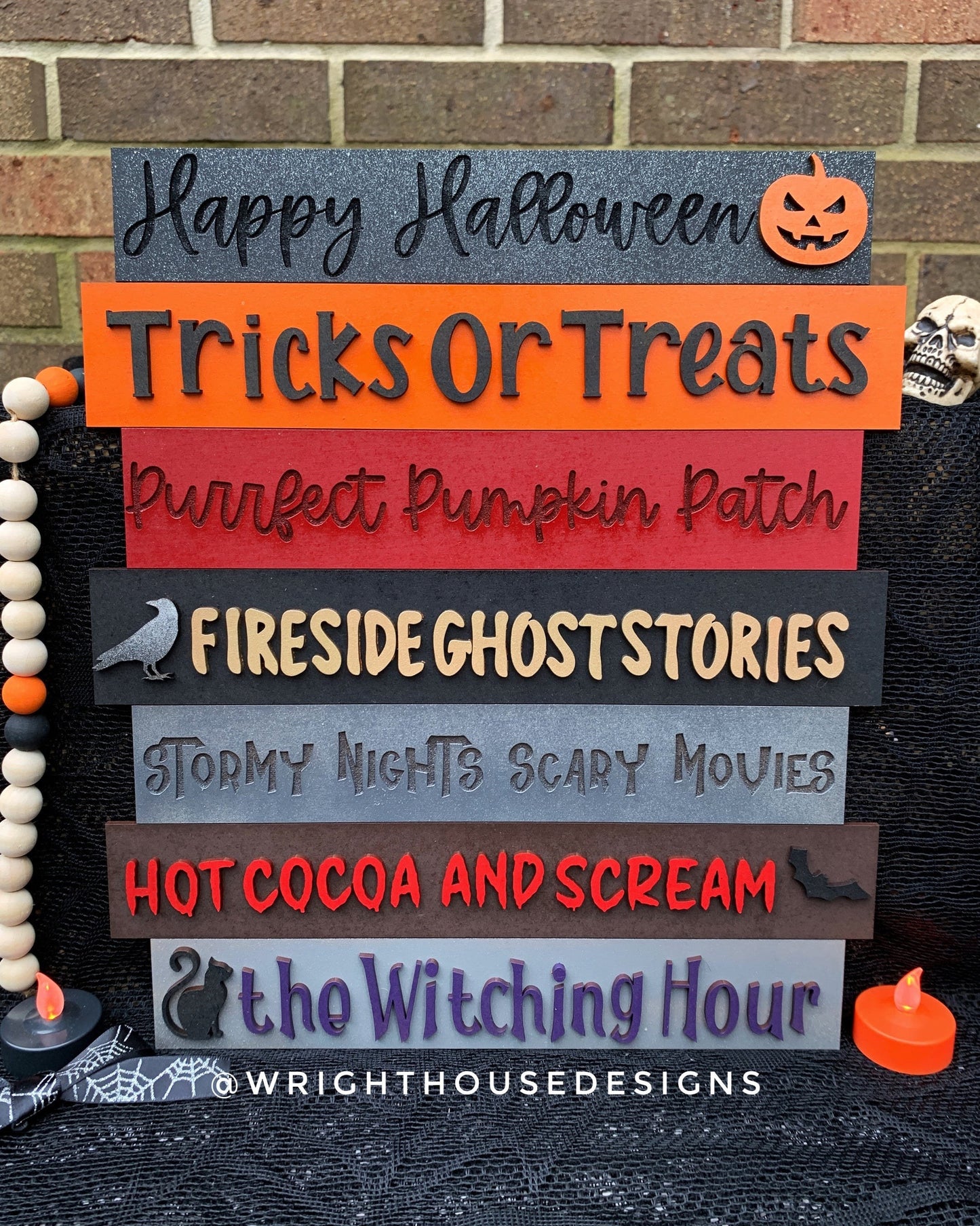 Happy Halloween Trick or Treat Bucket List Stacked Sign - Seasonal Wall Decor and DIY Kits - Cut File For Glowforge Laser - Digital SVG File
