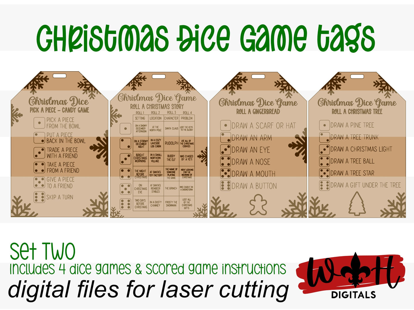 Christmas Dice Game Tags Set 2 - Laser Engraved Stocking Stuffer Gifts - Pass The Present - Cut File For Glowforge Lasers - Digital SVG File