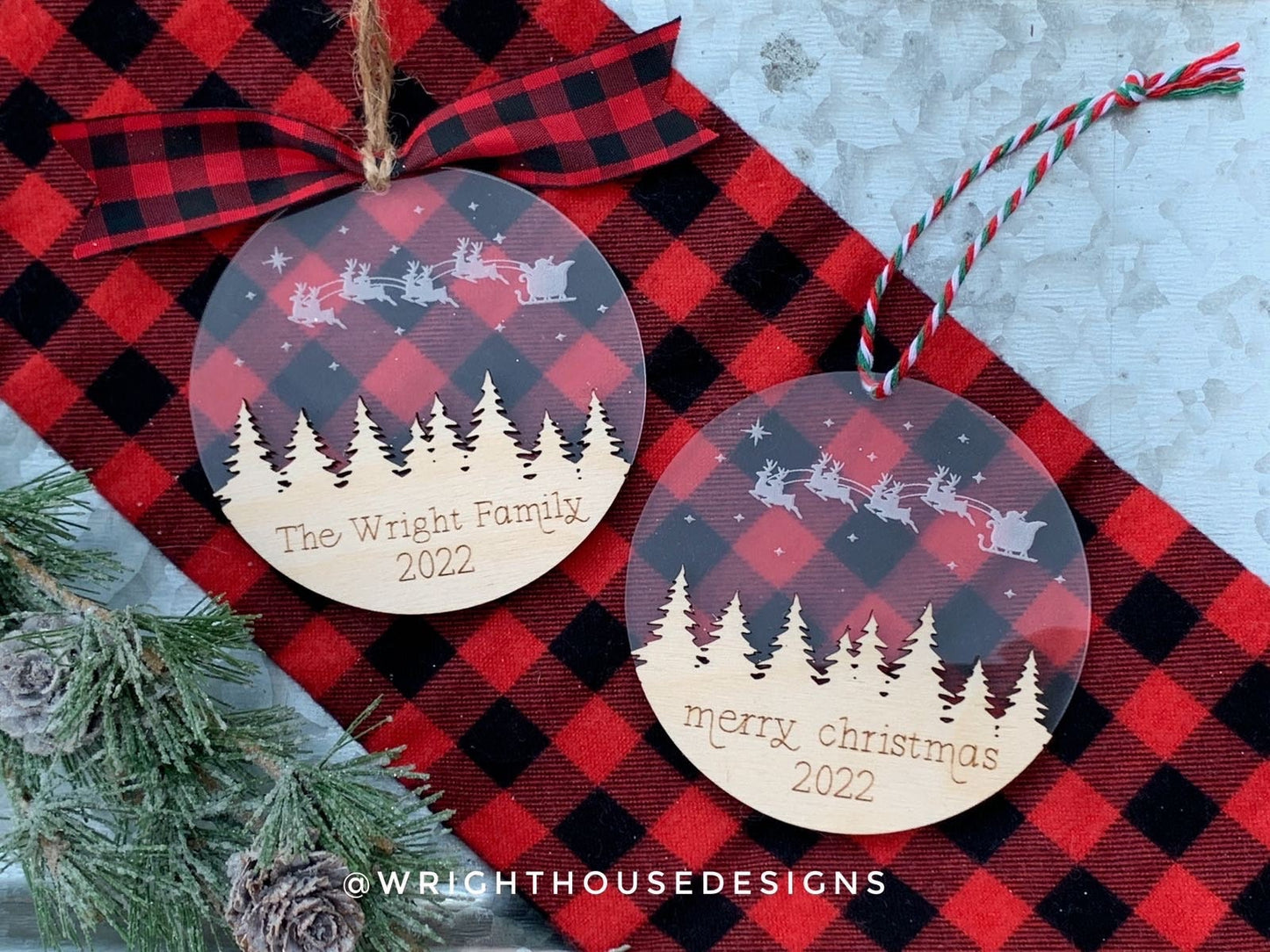 Santa's Sleigh Layered Christmas Ornament Set - Engraved Personalized Christmas Ornaments - Cut File For Glowforge Lasers - Digital SVG File