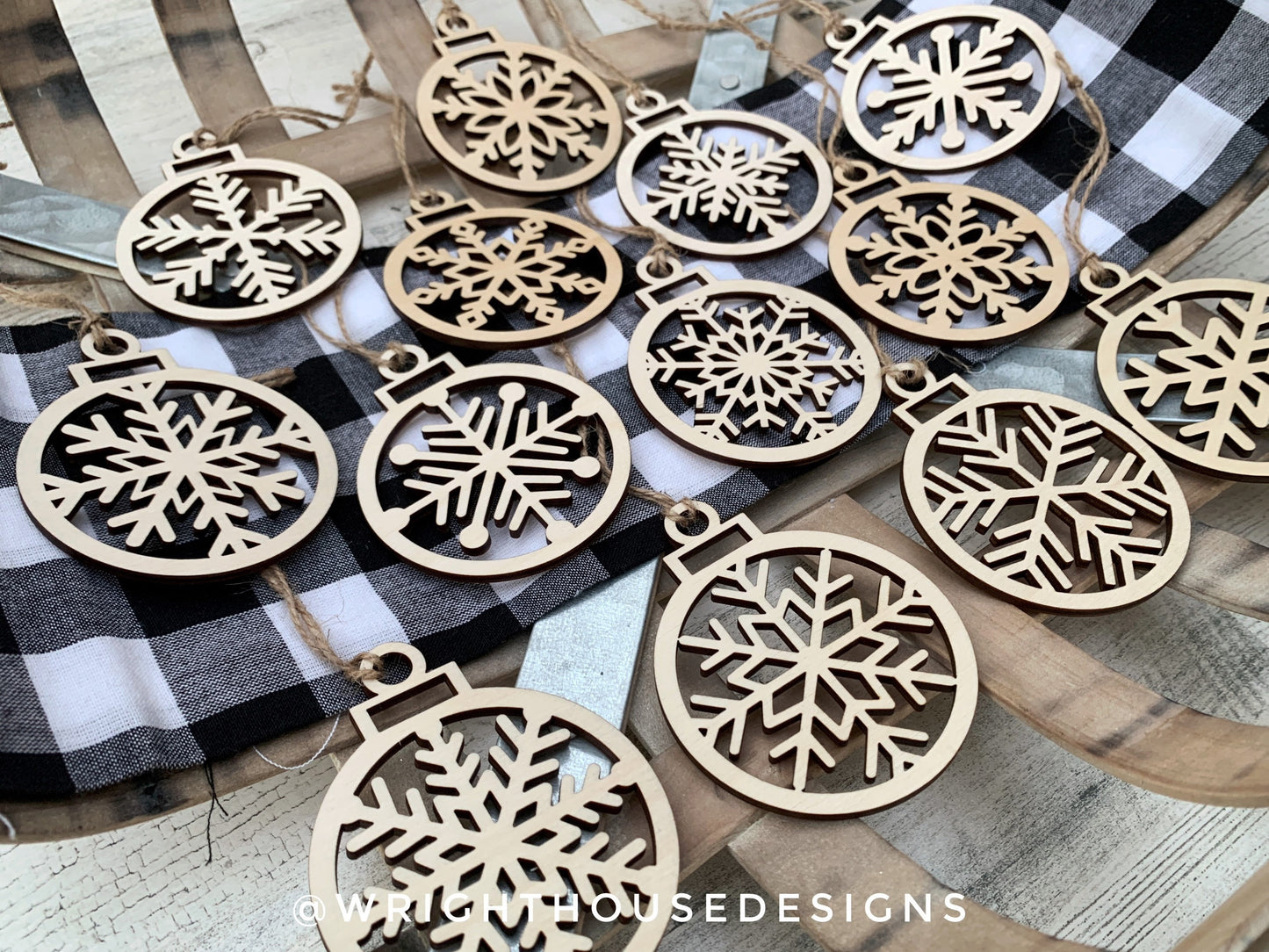 Minimalist Cut Snowflake Christmas Tree Ball Ornament Set - Gift Bag Tag Bundle - Quick Cut File For Glowforge Lasers - Digital SVG File