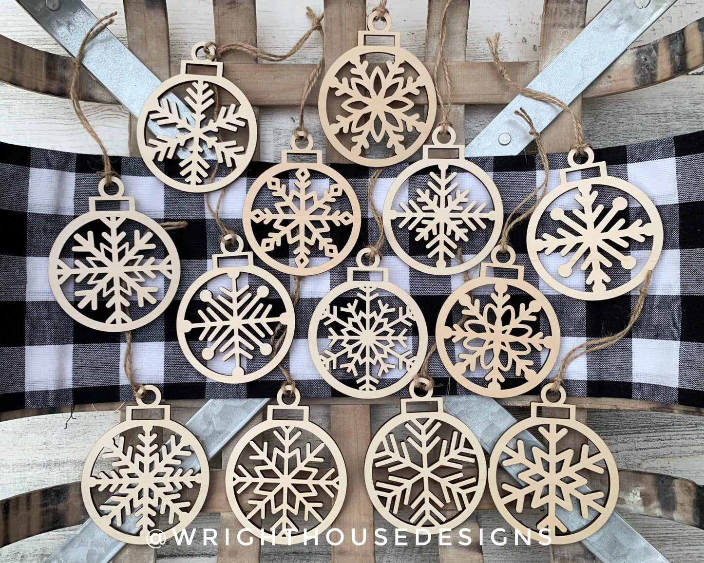 Minimalist Cut Snowflake Christmas Tree Ball Ornament Set - Gift Bag Tag Bundle - Quick Cut File For Glowforge Lasers - Digital SVG File