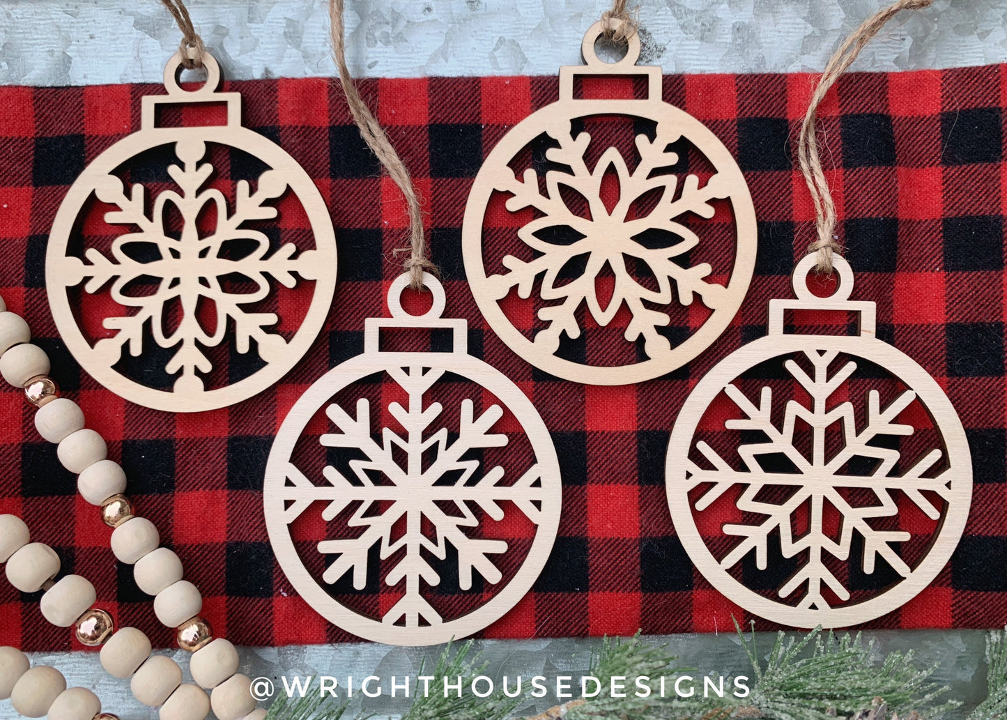 Minimalist Cut Snowflake Christmas Tree Ball Ornament Set - Gift Bag Tag Bundle - Quick Cut File For Glowforge Lasers - Digital SVG File